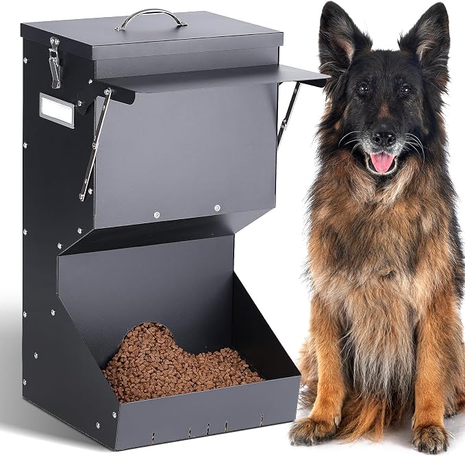 Automatic Dog Feeder for Large Breed Outdoor | 25lbs Galvanized Gravity Dog Food Dispenser and Pet Feeder for Large Dogs, Cats, Chicken, Ducks, Deer