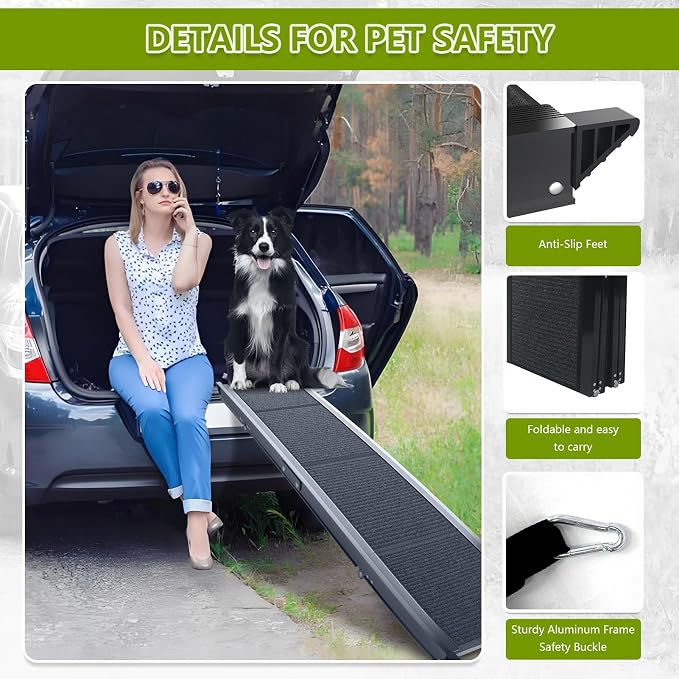 Dog Ramp for Cars SUV Truck-17.3"x71" Heavy Duty Foldable Wide Outdoor Pet Stairs with Non-Slip Surface Portable Folding Design for Large Dogs Up to 250lbs (71" L x 17.3" W)