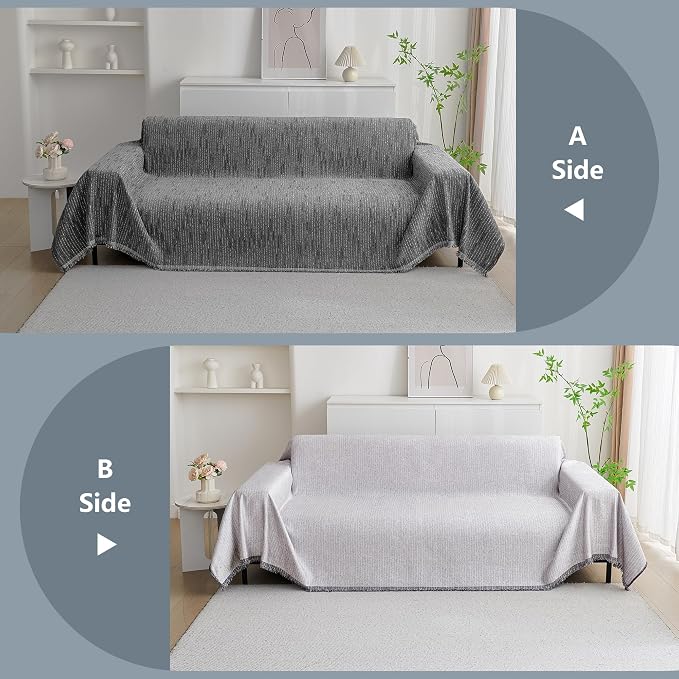 MYSKY HOME Couch Covers for Sofa, Dog Couch Cover Protector, Dark Grey Lines Sofa Covers for Sectional L Shape, Pets Couch Throw Cover Washable Durable Large Couch Cover for Dogs, Cats, 91"X150"