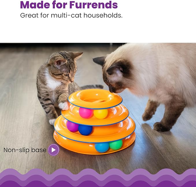 Catstages Tower of Tracks Cat Toy – 3-Level Track Tower with 6 Balls, Interactive Cat Toy for Indoor Enrichment
