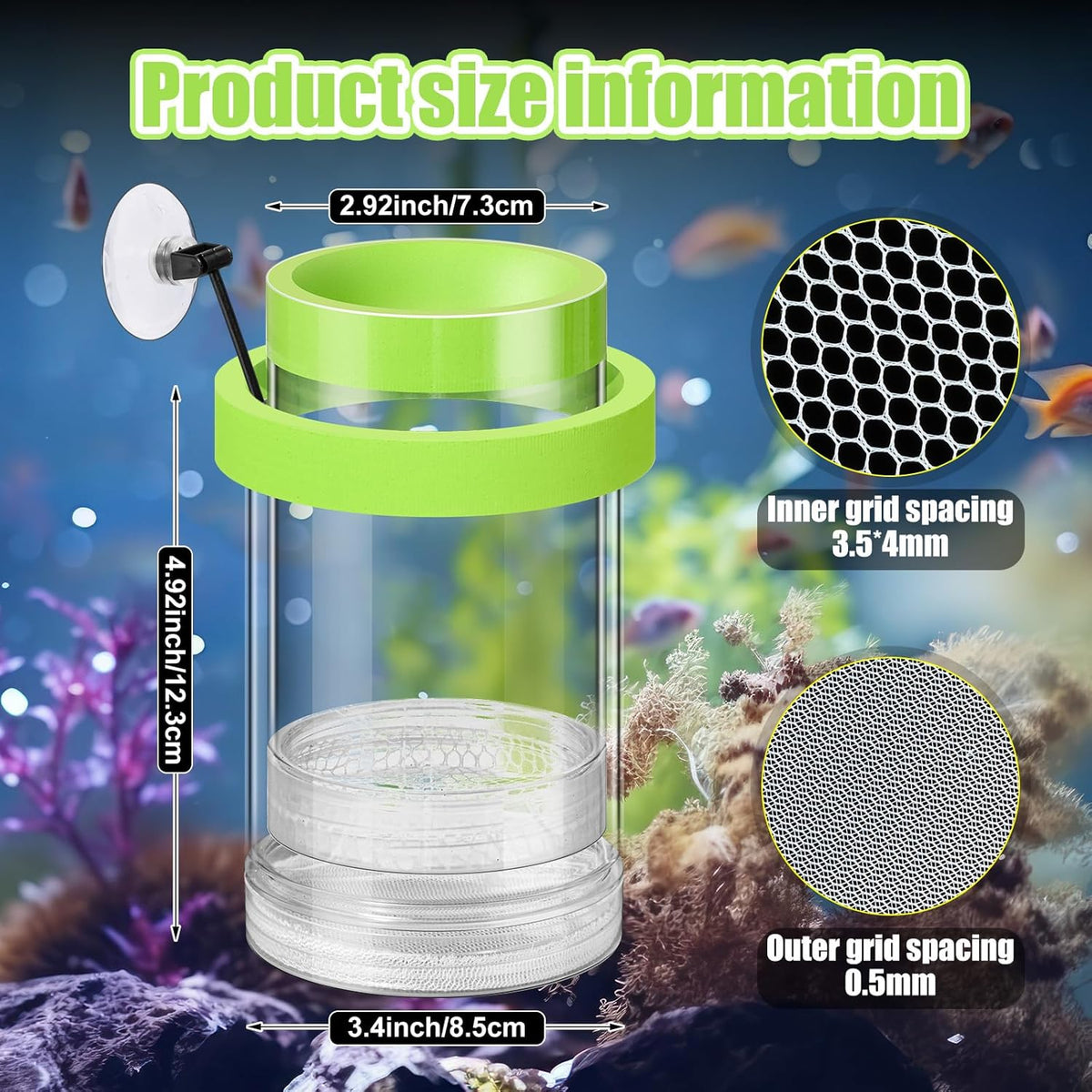 2 Pcs Breeder Box for Fish Tank Aquarium Breeder Separation Net Breeding Box with Suction Cup for Small Fish Shrimp Clownfish Guppy(Green,M)