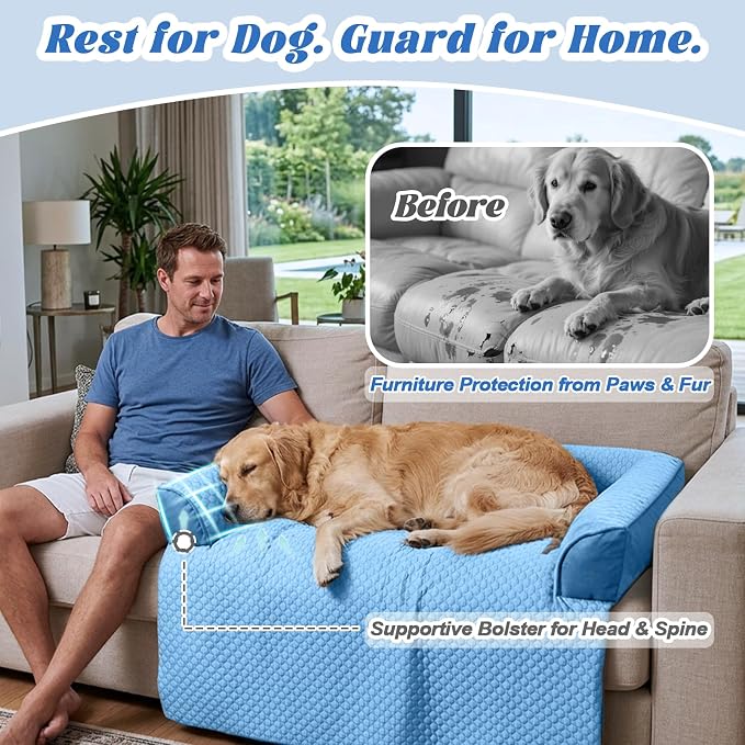 GGIB Cooling Dog Bed Mat with Bolster Pillow Washable Dog Couch Cover Breathable Summer Pet Couch Bed Protector Indoor(Small, Cooling Blue)