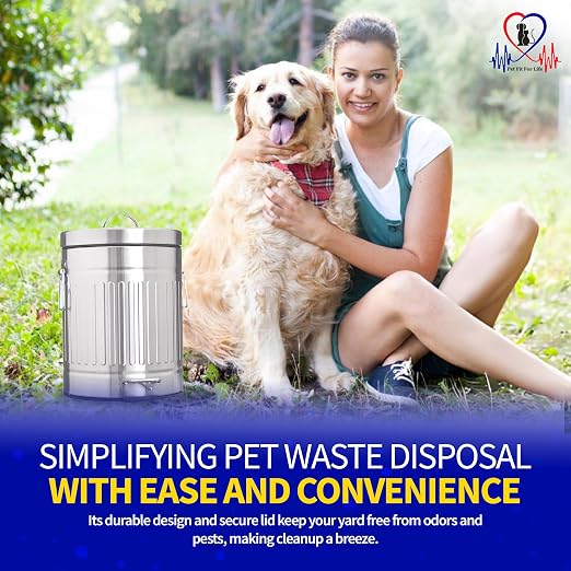 Pet Fit For Life Steel Trash Can with Lid, Small, 5L/1.3 Gallons | Steel Galvanized Bin with Step Foot Pedal, Plastic Inner Lining, Liner Bags, Weather-Resistant Design, 11 Inches Tall