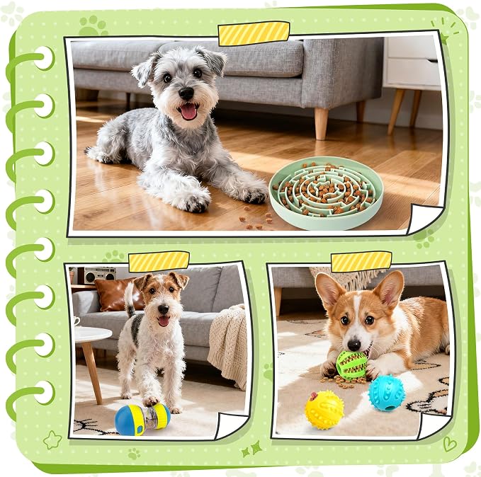 KIPRITII Dog Puzzle Feeder Set with Slow Feeder Bowl & Treat Ball | For Small & Medium Dogs,Adjustable Food Dispensing,Mental Stimulation,Interactive Play