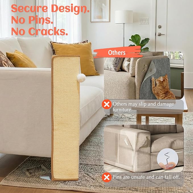 PETKARAY 27.9'' Cat Scratching Post for Couch Corner, Furniture Protector | Under-Furniture Cat Scratcher, Natural Sisal Scratch Pad, Anti Scratch Couch Protector for Indoor Cats with Toy Ball