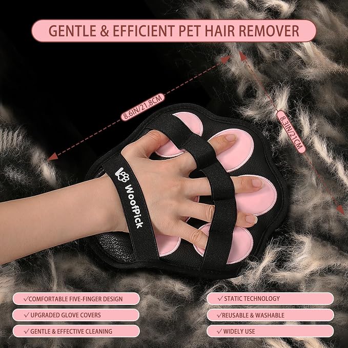 2 Pack Thickened Electrostatic Pet Hair Removal Gloves, Reusable Dogs & Cats Hair Remover, Gentle Lint Remover Glove for Furniture, Couch, Clothes, Car Seat | easy to remove cats or dogs hair from clothes, carpet, couch, car seat; newly Upgrade Thicken...