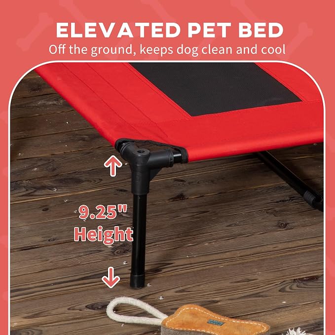 PawHut Elevated Dog Bed with Removable Canopy, Outdoor Dog Cot with UV Protection Canopy Shade, 48 inch Large Pet Bed for Camping, Red | Large Pet Bed, Outdoor Dog Cot, UV Protection Shade, Camping
