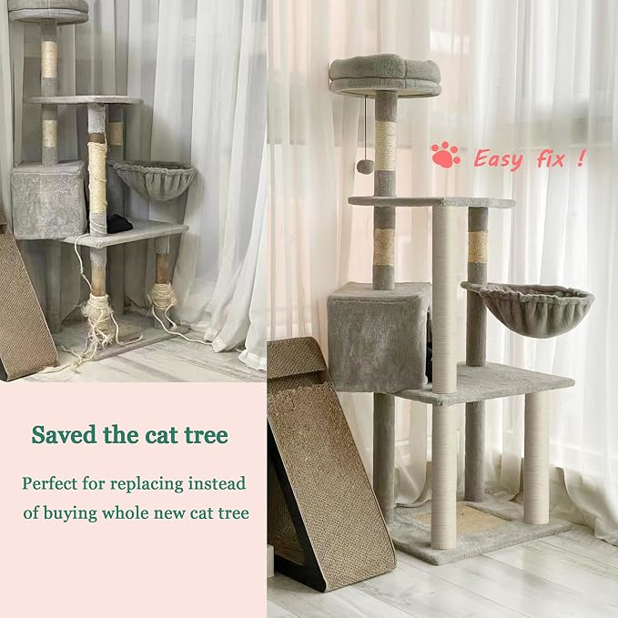 Cat Scratching Post Replacement Pole, 2 PCS 15.7in Cat Tree Replacement Post, Natural Sisal Cat Tree Replacement Parts with M8 Screws, Cat Scratch Post for Refurbishment (15.7in/40cm)