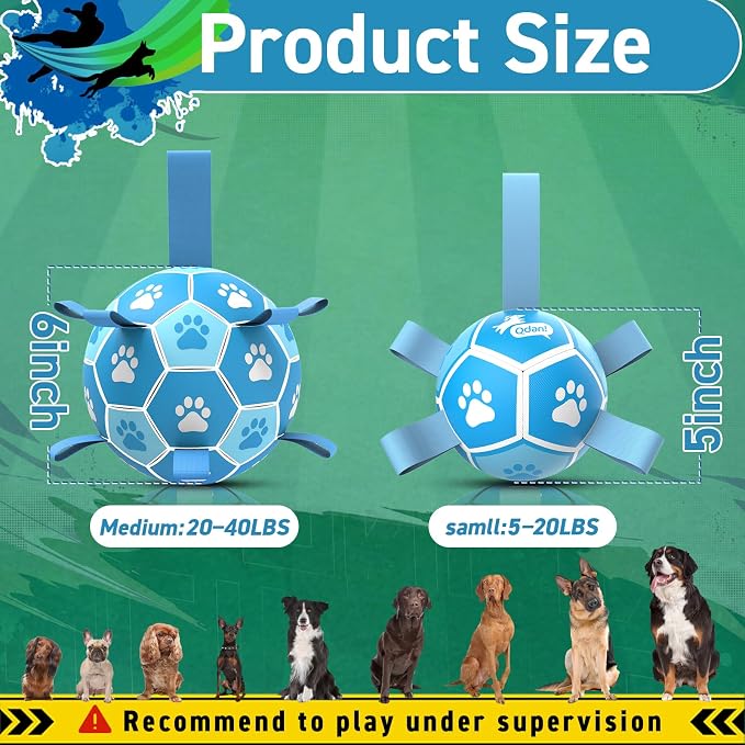 QDAN Small Dog Balls, 5 Inch Dog Soccer Ball with Straps, Outdoor Dog Toys, Pet Training Soccer for Small Medium (5 Inch)