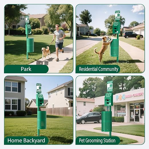 POCHAR Aluminum Dog Waste Station for Pet Parks with Poop Bags & Liner Bags | Rustproof Pet Poop Station Outdoor, Dog Park Equipment with Sign & Lid - Pet Poop Disposal System for Backyard