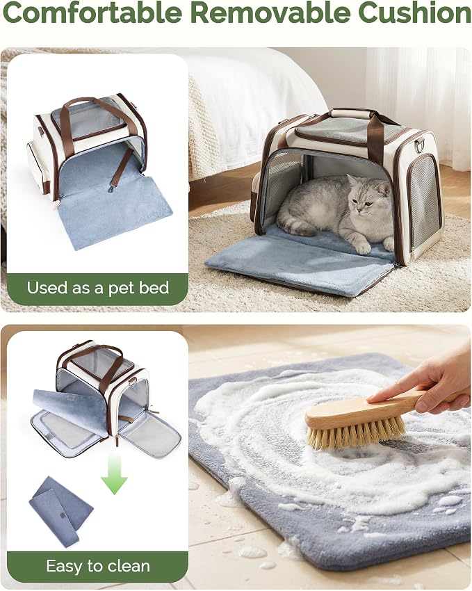 Homespon Soft-Sided Cat Carrier Dog Carrier, 34.5L Airline Approved Pet Carrier, Collapsible Travel Bag with Removable Bed for Small Dogs & Cats (Brown)
