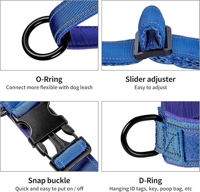Annchwool No Pull Dog Harness with Soft Padded Handle,Reflective Strip Escape Proof and Quick Fit to Adjust Dog Harness,Easy for Training Walking for Small & Medium and Large Dogs(Blue,L)