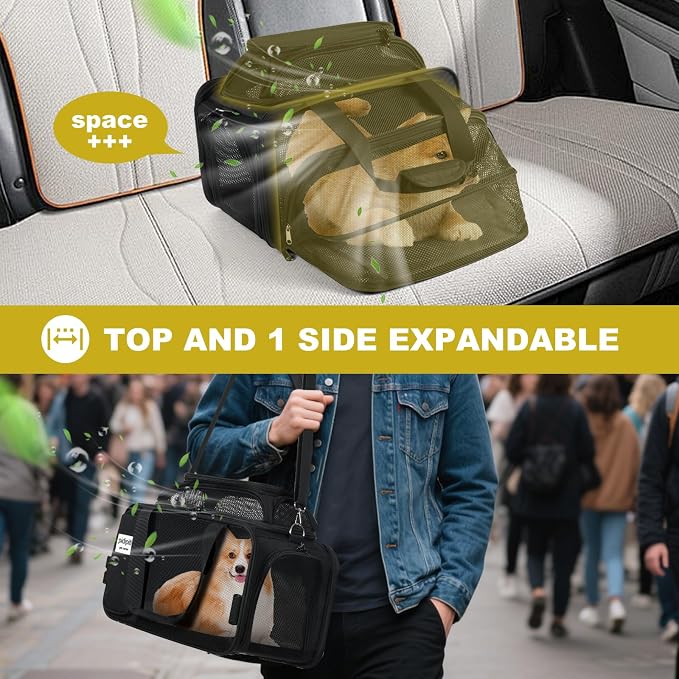 pidipiti top and 1 Side Expandable, 17x11x11 Soft-Sided pet Carrier, TSA and American/Delta/United Airline Approved,for Small Dog/Puppy/cat underseat in Airplane and Vet.