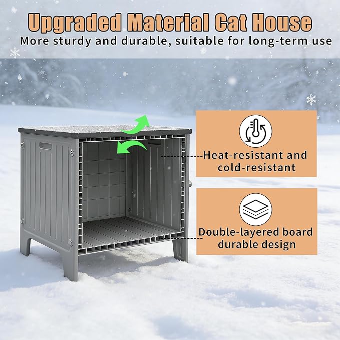 Heated Cat House for Outside with Insulated Liner | Outdoor Cat House Weatherproof,Plastic,Easy to Assemble Easy to Clean