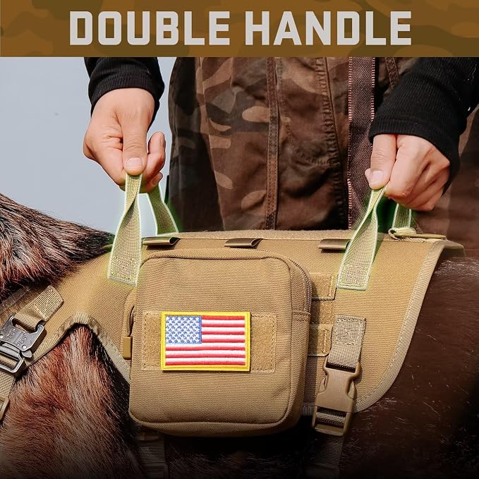 Forestpaw Tactical Dog Harness Pouches and Patches Set,S,Brown | Adjustable Fits 17-25" Chest,20-35 lbs,No Pull Military Style Service Dog Vest for Daily Walking Training,Medium Dogs