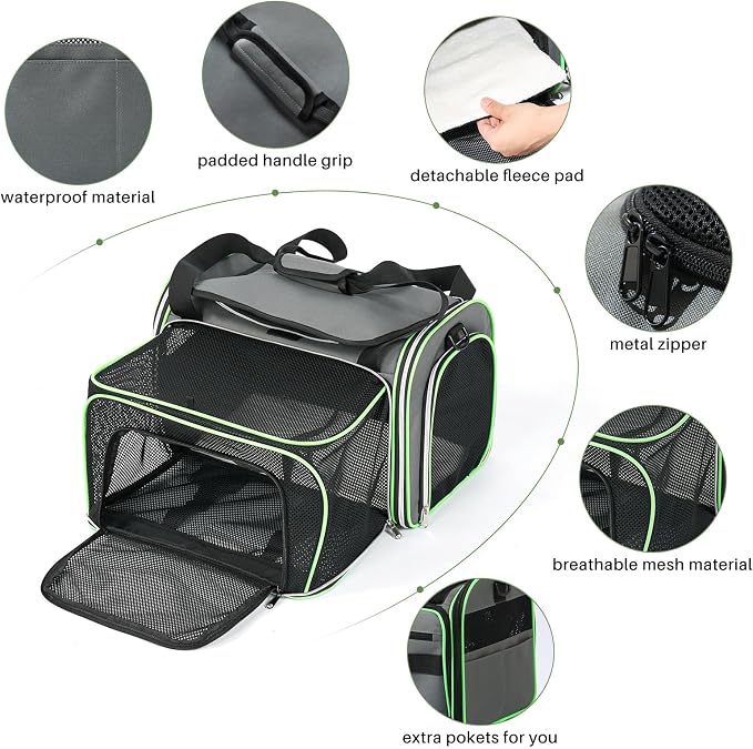 Gardner Pet Expandable Cat Carrier Airline Approved (18x12x12 in), 2-Side Square Extension Pet Travel Carrier for Medium Cats up to 15 lbs, Mesh Soft-Sided Cat Carrier Bag