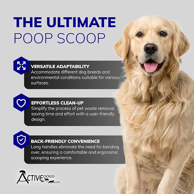 ActiveDogs Dog Pooper Scooper, Heavy Duty Aluminum Teeth Dog Scoop | With Aluminum Teeth For Easy Cleanup On Grass, Gravel And Uneven Ground