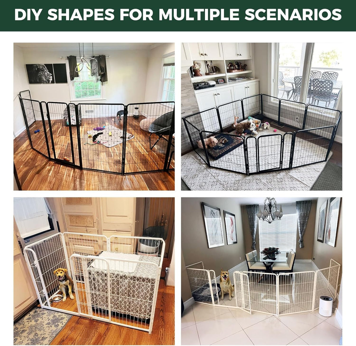 FXW Homeplus Unleashed Indoor Dog Playpen - Stress-Free and Safe Play, Heavy Duty 32 Inch 8 Wire Panels Dog Pen for Small and Medium Dogs, White│Patented