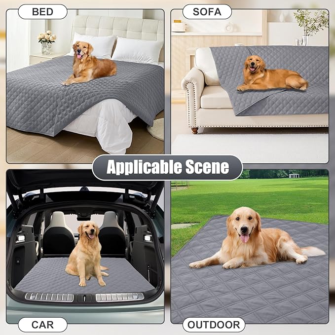 Smiry Waterproof Dog Bed Cover Pet Blanket, Soft Washable Dog Blanket for Furniture Bed Couch Sofa Reversible, Checkered (52"x82", Grey/Grey)