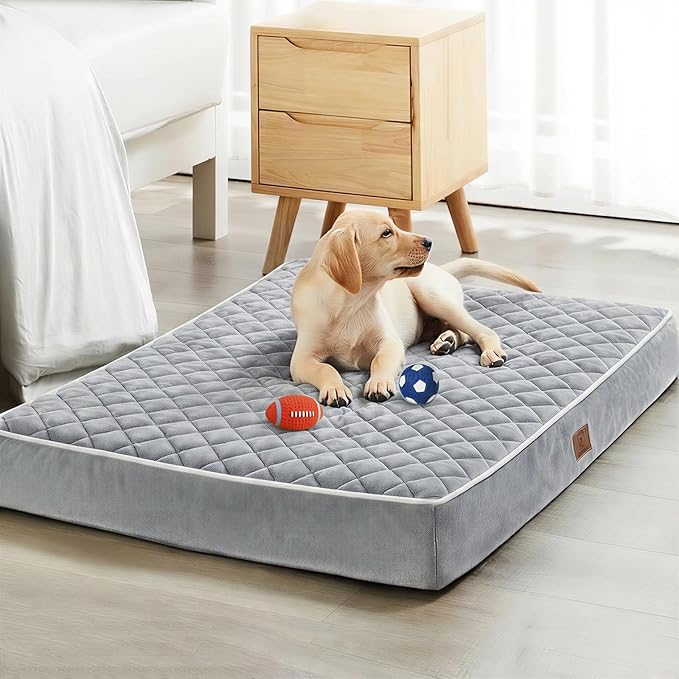 WNPETHOME Orthopedic Waterproof Extra Large Senior Dogs Bed for Comfy Sleep | XL Washable Ped Bed with Removable Cover, Multi-Needle Quilting XL Crate Bed for Large Sized Dog Relax, Light Grey 42x30 Inch