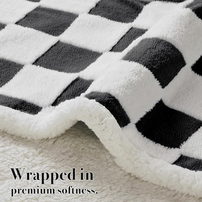 Ohocut Checkered Dog Blanket, Blue Jacquard Sherpa Blankets for Small Dog and Cats, Cute Aesthetic Style Fluffy Fleece Pets Blanket for Couch Protection Washable, 40"x50"