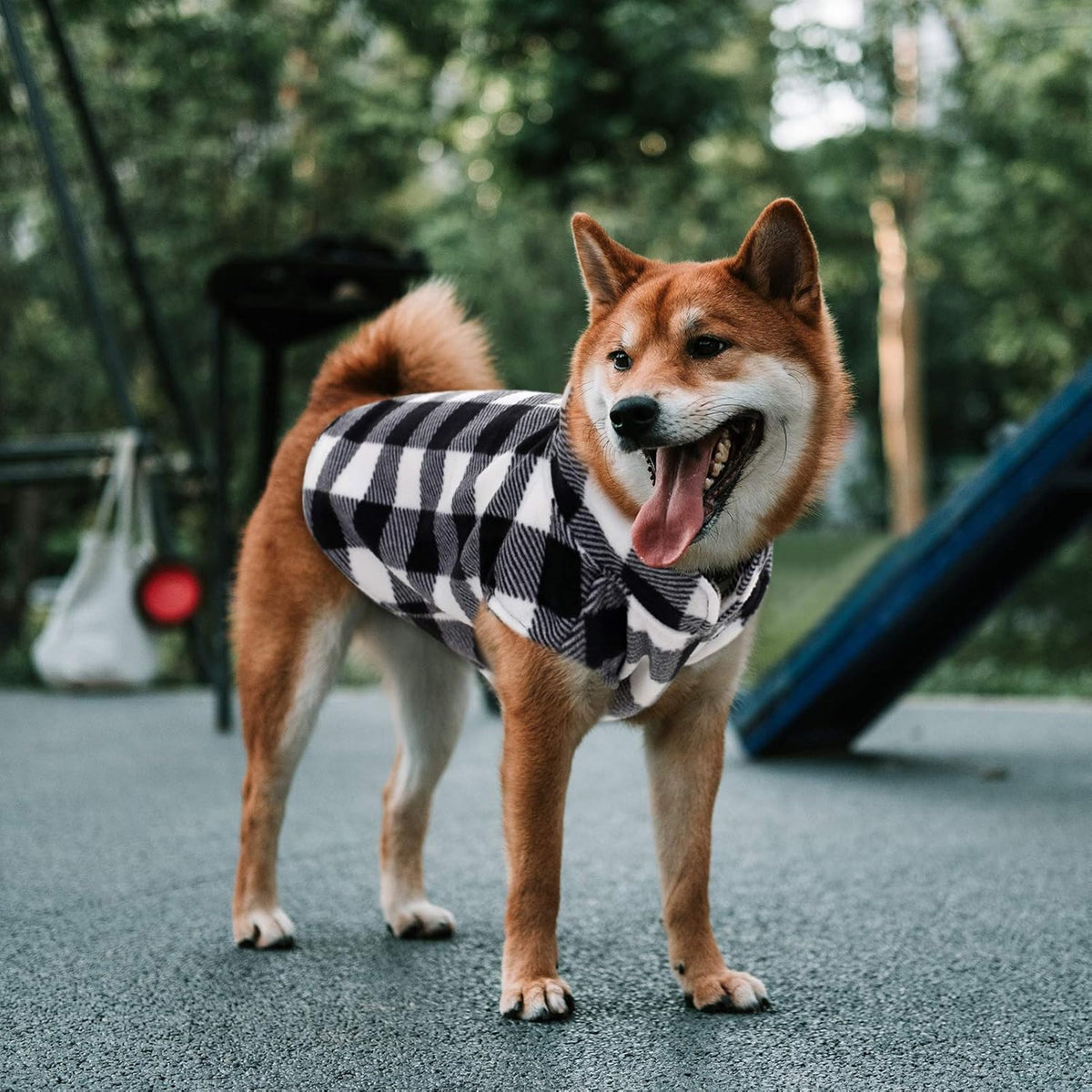 ASENKU Dog Sweater, Plaid Dogs Fleece Vest, Soft Comfortable Pet Pajamas, Warm Winter Puppy Shirt, Cold Weather Coat Jacket Pet Clothes for Small & Medium Dog Breeds (M, Black)