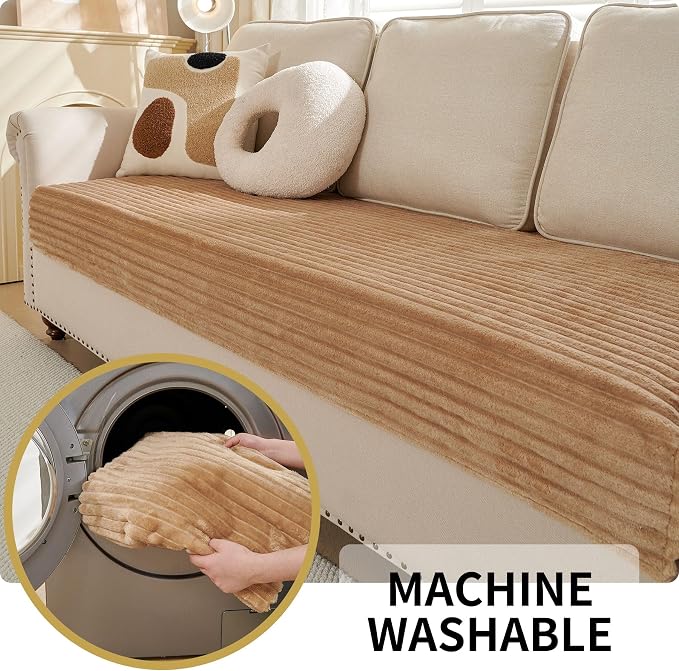 HAOMAIJIA Waterproof Couch Cover for Dogs Washable,Faux Fur Pet Couch Covers for Sofa,Soft Dog Bed Cover Non-Slip Couch Covers for 3 Cushion Couch Sofa Pet Friendly (Khaki, 35" x 62")