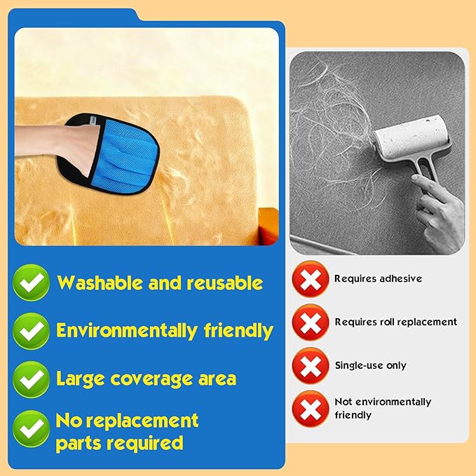 Pet Hair Removal Glove for Cats & Dogs, Five-Finger Electrostatic Reusable Magic Brush, Pet Hair Remover Tool on Carpet, Clothing, Laundry, Couch, Car Seat, with Pet Double-Sided Deshedding Brush-2Pcs