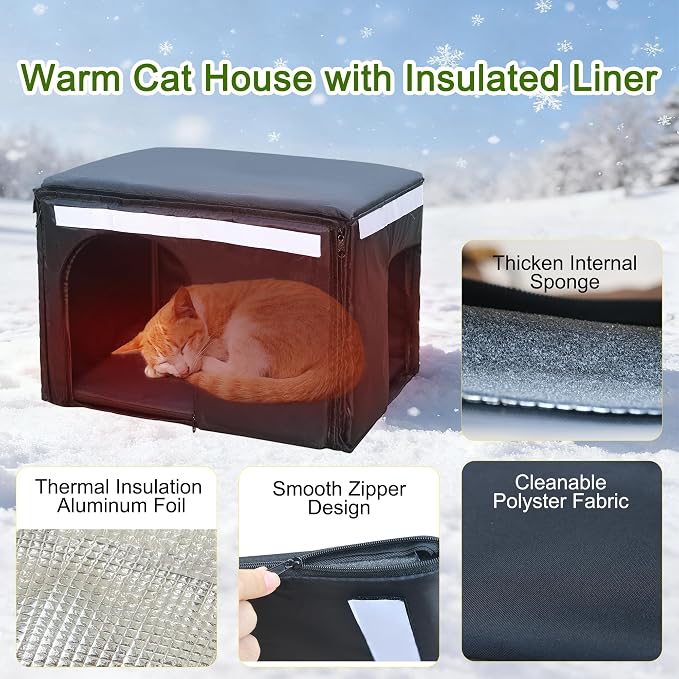 Insulated Cat House Outdoor Weatherpoof Plastic Cats Houses for Winter | with Escape Door Indoor Waterproof Feral/Pet Cat Shelter Outside for Puppy, Rabbit