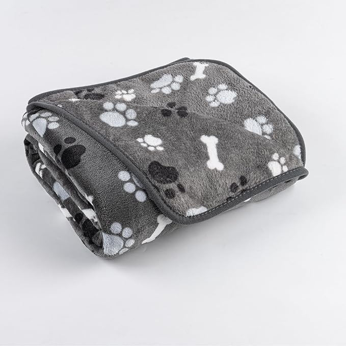 Dog Blanket Paw Bone Pattern 1 Pack 1 Super Soft Warm Flannel Sofa Cover Car Bed Protector, Urine Proof Washable Outdoor Pet Blanket for Puppy Large Dogs & Cats,80"*60" Grey