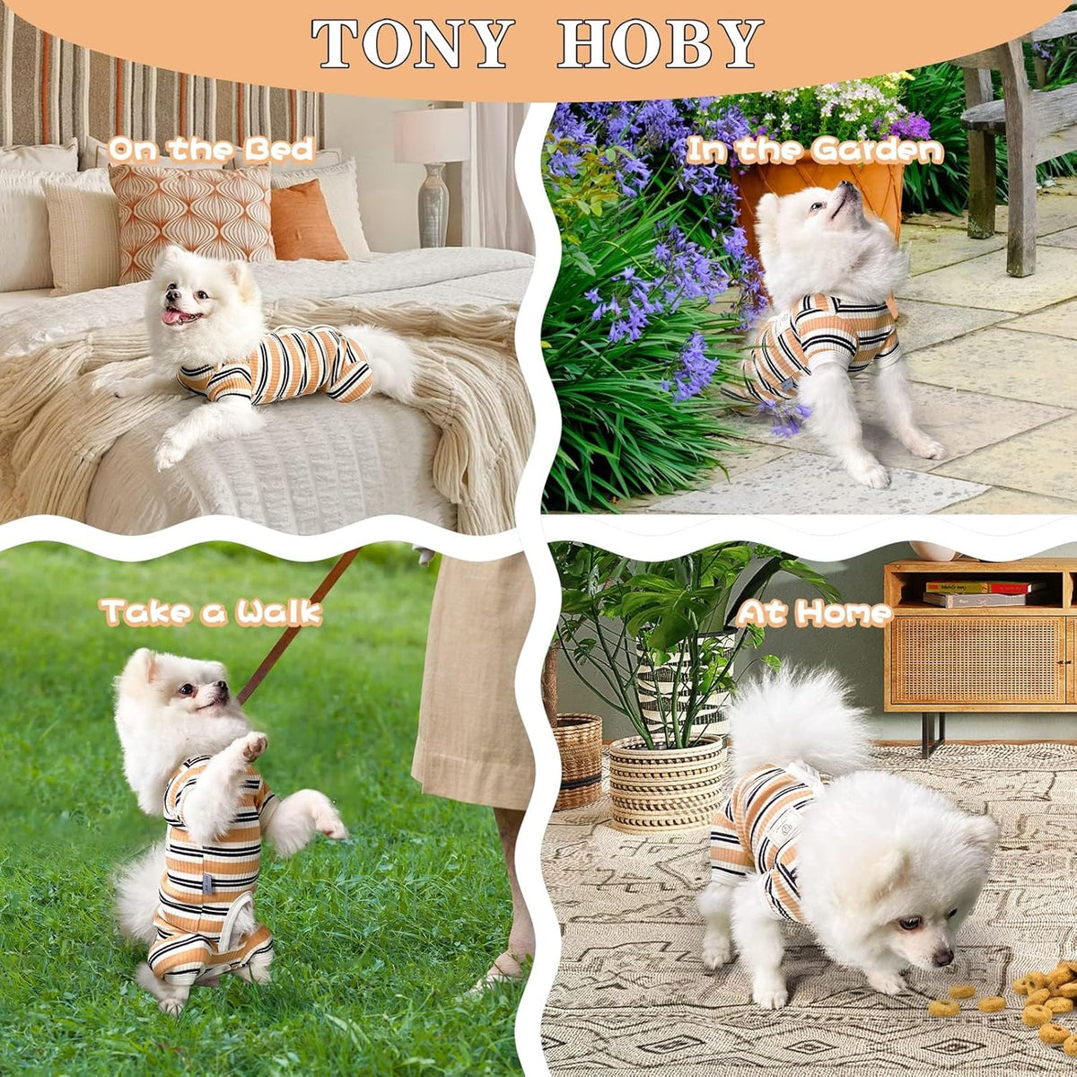 TONY HOBY Male Dog Pajamas, 4 Legged Dog Jumpsuit with Brown Stripe, Dogs Shirt for Small Medium Dogs (Brown, Boy, M)