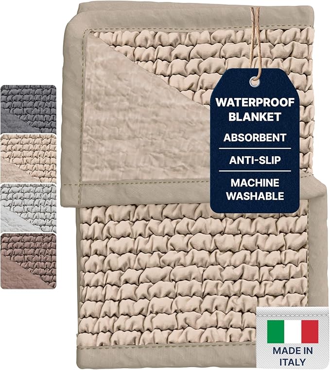 PAULATO BY GA.I.CO. Waterproof Blanket for Bed – Twin Size Cover for Incontinence – Machine Washable Stain-Resistant Protector for Couch and Sofa – Absorbent Pad - Macadamia