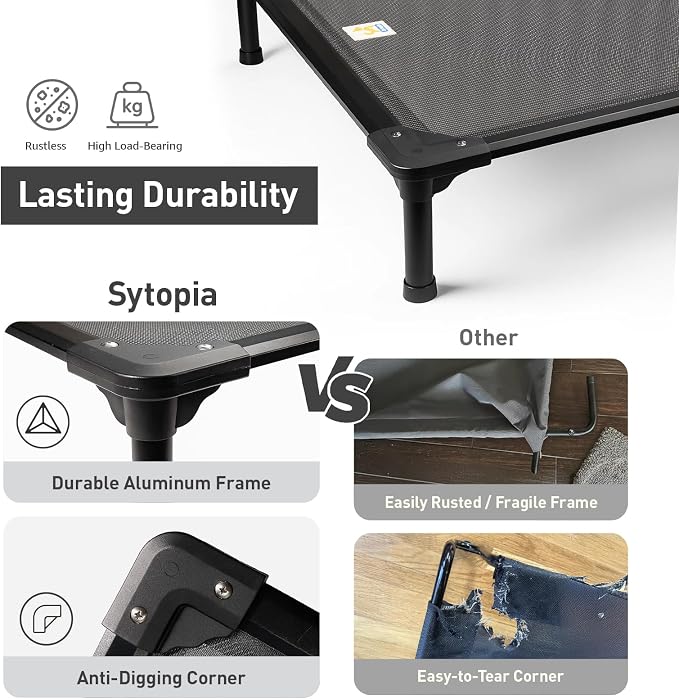 47'' Outdoor Elevated Dog Bed for Extra Large Dogs, Chew-Proof Pet Camping Raised Cot with Breathable Mesh - Durable Frame, Cooling Hammock Bed, Non-Slip Feet, Waterproof, Easy Clean
