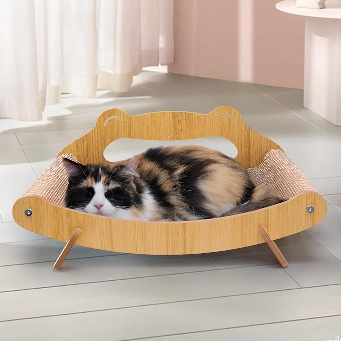 Sisal Cat Scratcher Bed with Hammock, Solid Wood Frame Cat Scratch Pad & Lounger for Indoor Cats, Durable Natural Sisal Cat Furniture Protector for Scratch, Rest and Sleep(Large)