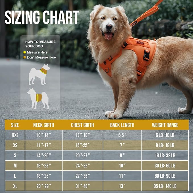 OneTigris Tactical Dog Harness Vest No-Pull Service Dog Vest for Large Dogs | 1000D Pullable Nylon, with Control Handle and Hook & Loop Panels, Easy On & Off, Adjustable for Walking Training Orange L