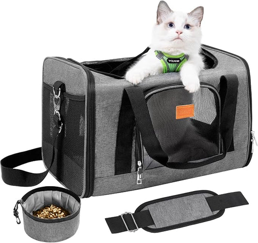 ROYPET Cat Carrier,Portable Pet Carrier Bag for Cats and Small Dogs,Foldable Soft-Sided and Scratch-Proof mesh Cat Bag Pet Carriers,Airline Approved Pet Carrier,Pet Travel Carrier Up to 15 Lbs,Grey