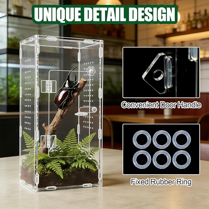 Acrylic Jumping Spider Enclosure, Reptile Terrarium Enclosure with Front Opening Door, 5.91×5.91×11.88 Inch Reptiles Habitat Tank Breeding Box for Tarantula Insect Snake Lizard