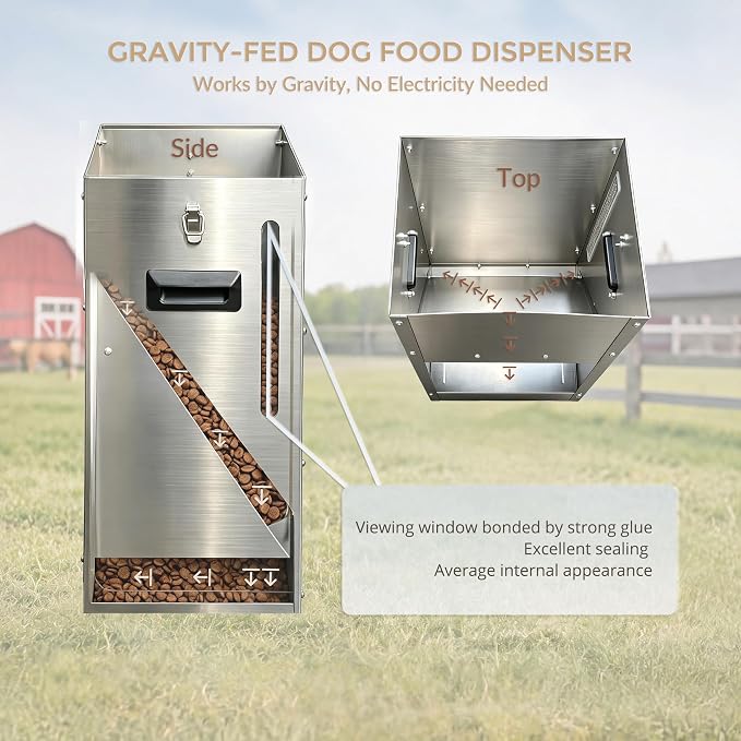 Automatic Dog Feeder Large Breed Kennel, Gravity Dog Feeder 25 Lbs | Dual Lock Secure Prevent Overeating, Viewing Window & Side Handles Ease to Refill Move, Suit Medium & Large Dogs, Farm
