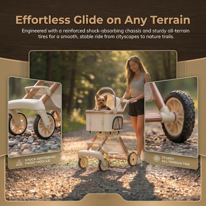 All-Terrain Pet Stroller for Small Medium Dogs & Cats,20 lbs Capacity - Portable Carrier with One-Touch Brake, Lightweight Foldable Design & Shock Absorption Wheels,Black