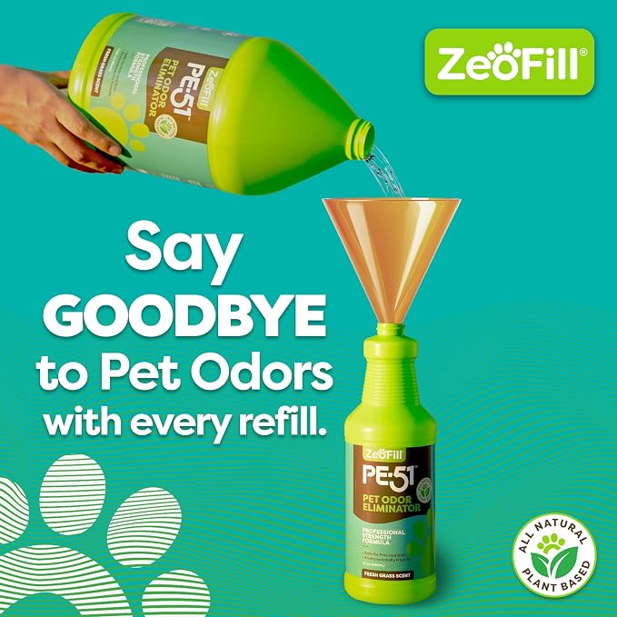 ZEOFILL PE-51 Pet Urine Odor Eliminator - Professional Pet Urine Enzyme Cleaner - Pet, Turf & Yard Smell Remover, Cat & Dog Pee Deodorizer Spray, Outdoor Use Natural Eco-Friendly Enzymes, 1 Gallon