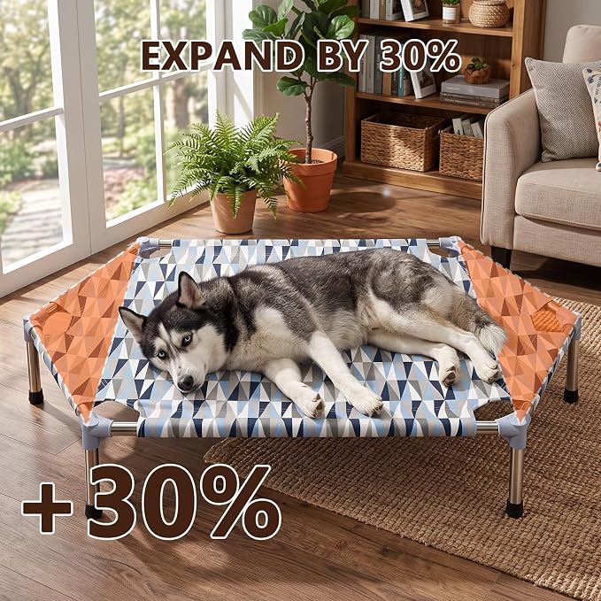 Elevated Dog Bed, Raised Cooling Dog Bed, Outdoor Dogs Cot Medium, Pet Cot | Hexagon Outdoor Dog Bed with Metal Frame for Up to 60 lbs, Portable Dog Hammock for Patio Camping, Breathable, Off the Ground