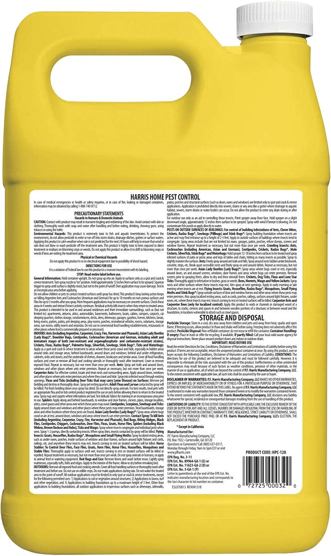 Harris Home Insect Killer, Liquid Gallon Spray with Odorless and Non Staining Residual Formula - Kills Stinkbugs, Ants, Roaches, Spiders, Fleas, Mosquitos, Moths, Scorpions, Flies and Silverfish