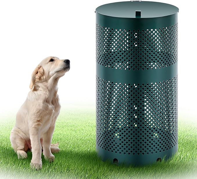 Dansydaisy Round Outdoor 10 Gallon Capacity Trash Can with Lid for Dog Waste Station - Rust Free UV Powder Coated - Designed to Mount on Any Post or Wall(Green)