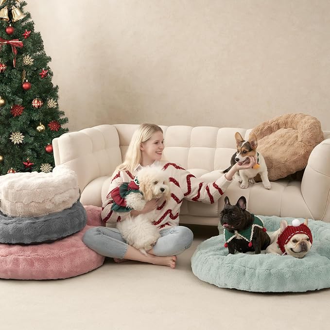 EHEYCIGA Dog Bed Medium Size Dog, Fluffy Small Dog Couch with Removable Washable Cover, Bolster Pet Sofa, Waterproof and Non-Slip, 30" x 30"x 8.5", Grey