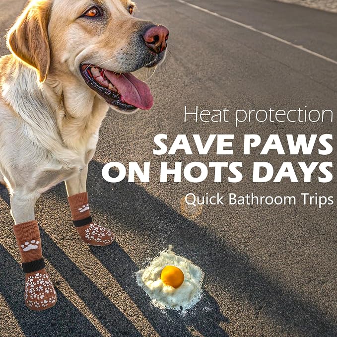 EXPAWLORER Anti Slip Dog Socks to Prevent Licking Paws, Dog Shoes for Hot Pavement, Dog Booties for Small Medium Large Senior Dogs, Traction Control Boots & Paw Protectors for Hardwood Floors Caramel