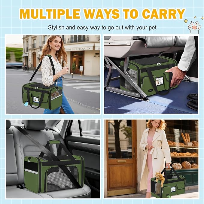 HUANLANG Cat Carrier Airline Approved,Soft-Sided Dog Carriers for Small Dogs Medium Cats,Pet Travel Carrier Up to 20 Lbs,Collapsible Cat Bag