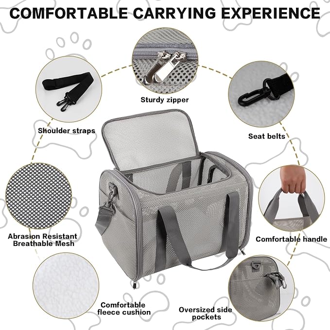 Cat Carrier, Soft-Sided Pet Carrier Bag, Breathable Mesh, Black (Grey, 17 * 11 * 11)