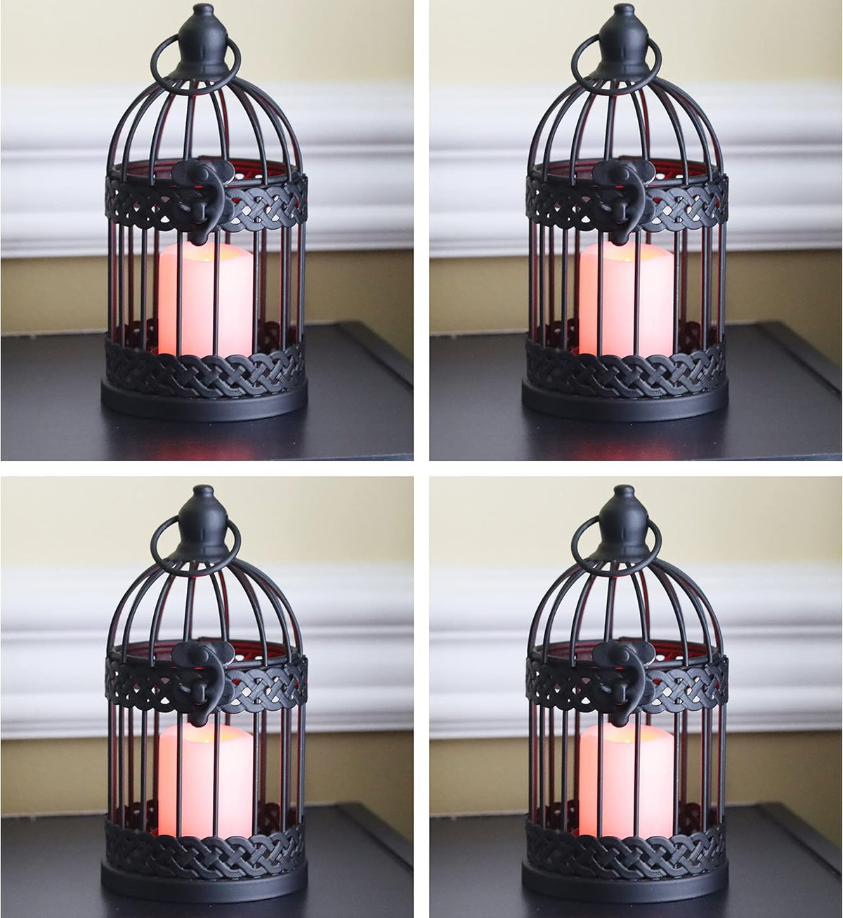 Vela Lanterns Birdcage Decor Candle Holder Lantern Decorative Table Centerpiece Halloween Decorations, Black, Small, Set of 4