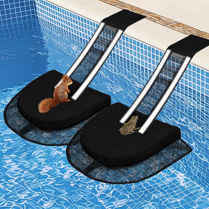 Animal Saving Escape Ramp Critters, 2Pcs Frog Saver Pads Ladder for Swimming Pools Lily Pad for Frogs Float Life Saving Wildlife Duck Creature Rescue Bridge Log Maintenance Kits（Black）