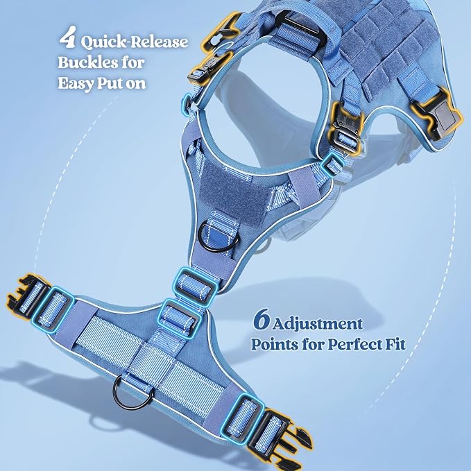 rabbitgoo Tactical Dog Harness for Medium, Heavy Duty Military No Pull Vest | Sturdy Metal Buckles, 5 Adjustments, Molle System, Powerful Pullers for Training, Hunting, Outdoor, Blue Reflex, Medium
